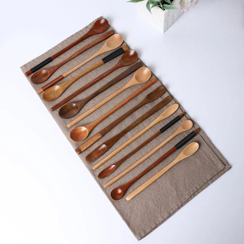 Small Wooden Spoon Children's Stirring Spoon Honey Long Handled Soup Spoon