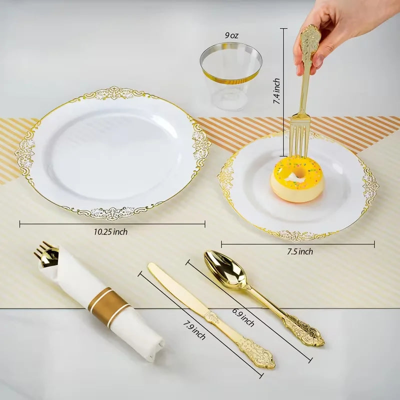 White With Gold Dinnerware Set