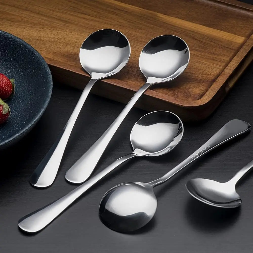 Soup Spoons. Premium Stainless Steel Spoons Heavy-Weight Round Spoon Flatware Set