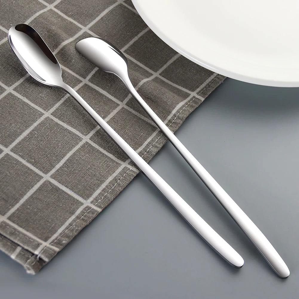 Stainless Steel Iced Teaspoon with Long Handle.Silver Tea Coffee